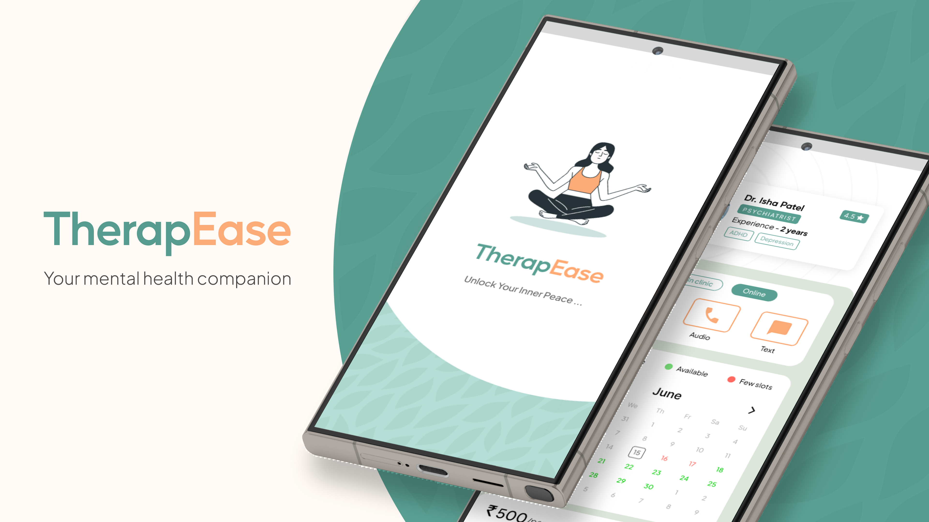 TherapEase app on two phones