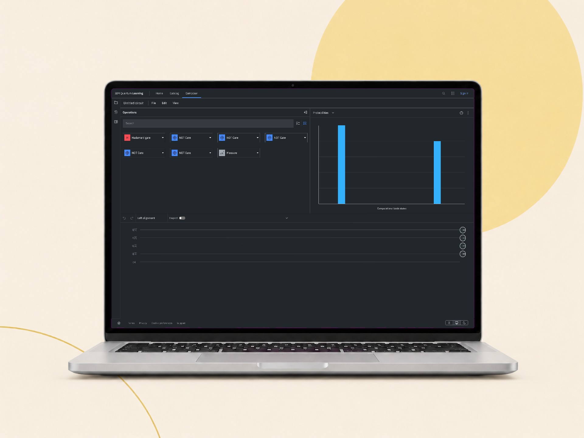The redesigned IBM Quantum Composer Basic Mode shown on a laptop